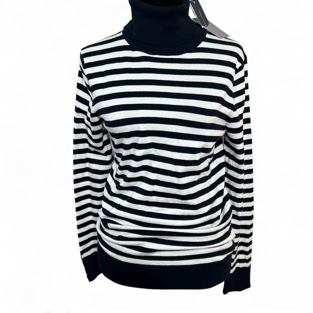 TOMMY HILFIGER Striped Black & White Turtleneck Sweater-Women's Long Sleeve NWT